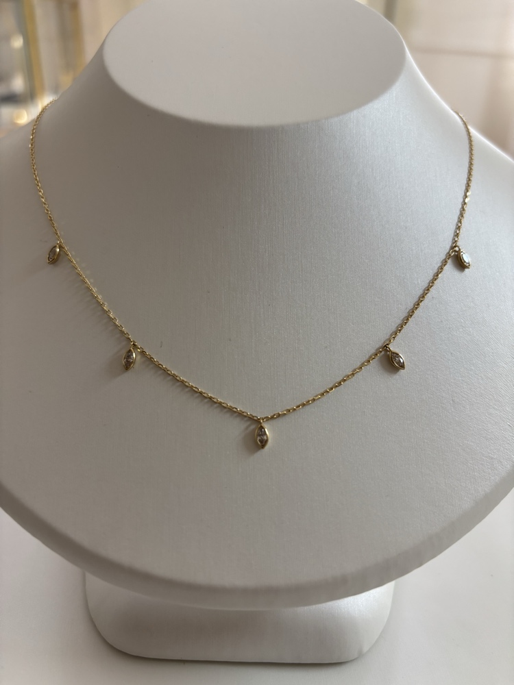 שרשרת זהב צהוב 14K עם 5 אלמנטים בעיצוב מרקיזה בחיתוכי לייזר